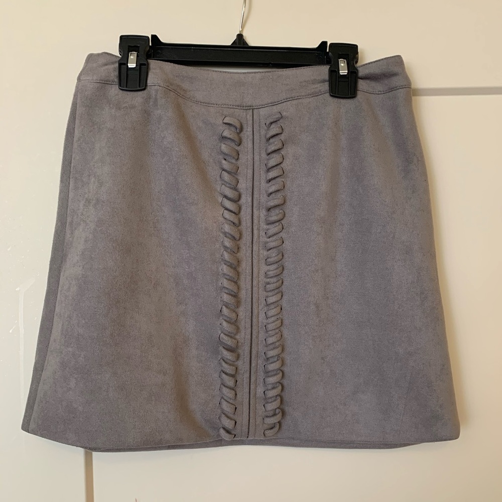 Grey suede skirt with braided detail. NEVER WORN